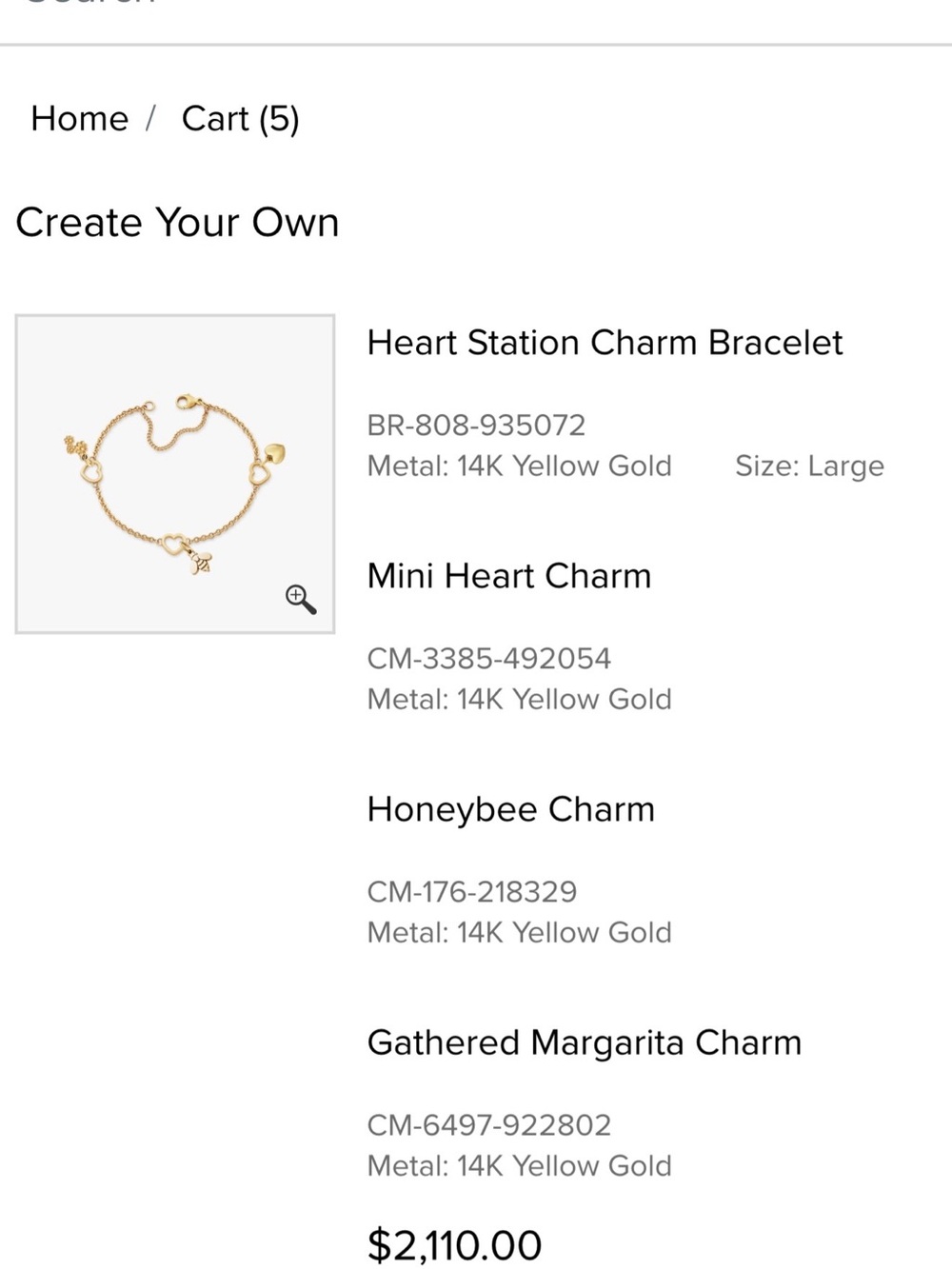 James Avery Gold Heart Link Bracelet with Flowers, Bee & Heart Charms - Picture 3 of 6